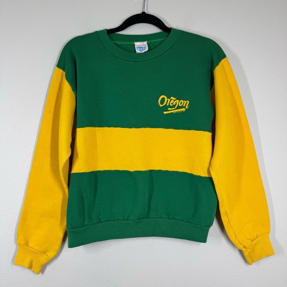 Vintage UO Oregon Ducks Sweatshirt Green Yellow Stripe Collegiate Women XS/Small